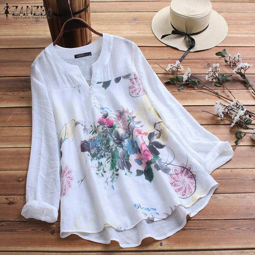 ZANZEA Elegant Printed Shirt Women's Autumn Blouse 2019 Vintage Floral Casual Blusas Female Long Sleeve Shirts Plus Size Blusas