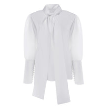 Load image into Gallery viewer, Women White Blouses Plus Size Tops Celmia Ladies Turtleneck Long Sleeve Work Shirts Casual Long Tie Solid Blusas Femininas S-5XL