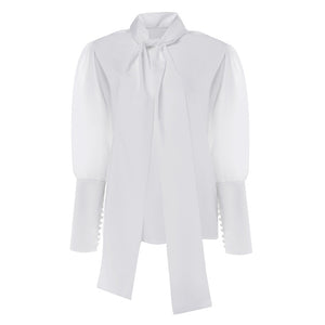 Women White Blouses Plus Size Tops Celmia Ladies Turtleneck Long Sleeve Work Shirts Casual Long Tie Solid Blusas Femininas S-5XL