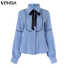 Load image into Gallery viewer, VONDA Ladies Office Shirt 2019 Autumn Blouse Women Sexy Lantern Sleeve Turn-down Collar Shirt Casual Tops Plus Size Blusas S-5XL