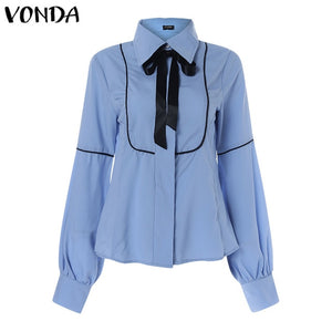 VONDA Ladies Office Shirt 2019 Autumn Blouse Women Sexy Lantern Sleeve Turn-down Collar Shirt Casual Tops Plus Size Blusas S-5XL