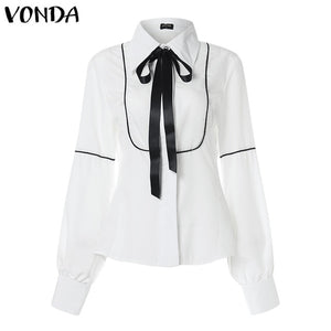 VONDA Ladies Office Shirt 2019 Autumn Blouse Women Sexy Lantern Sleeve Turn-down Collar Shirt Casual Tops Plus Size Blusas S-5XL