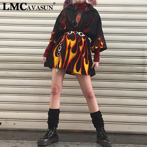 LMCAVASUN Harajuku Shirts Flame Print Top 2019 New Spring Dark Fashion Loose Blouses Women Outfit