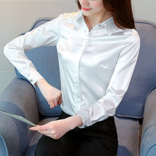 Load image into Gallery viewer, Women Silk Shirt Elegant Women Satin Blouses Shirts Blusas Mujer De Moda 2019 Korean Fashion Women Silk Blouses Shirt Plus Size