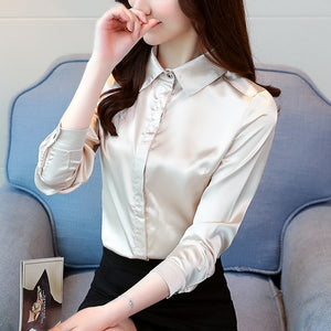 Women Silk Shirt Elegant Women Satin Blouses Shirts Blusas Mujer De Moda 2019 Korean Fashion Women Silk Blouses Shirt Plus Size