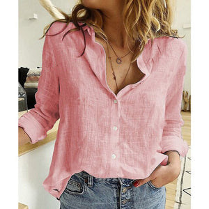 Womens Blouses Spring Autumn Tops Leisure White Shirts Button V Neck Cardigan Top Loose Long Sleeve Cotton Linen Shirt Blusas