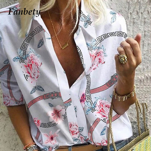 2020 Spring Women Leisure Blouse Tops Women chain Print work office Blouse Shirt Lady Stylish Long Sleeve Blouses femmes 5XL