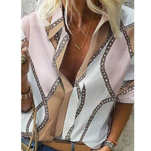 2020 Spring Women Leisure Blouse Tops Women chain Print work office Blouse Shirt Lady Stylish Long Sleeve Blouses femmes 5XL