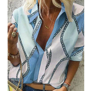 2020 Spring Women Leisure Blouse Tops Women chain Print work office Blouse Shirt Lady Stylish Long Sleeve Blouses femmes 5XL