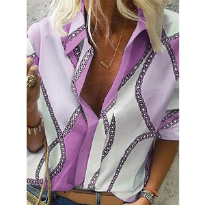 2020 Spring Women Leisure Blouse Tops Women chain Print work office Blouse Shirt Lady Stylish Long Sleeve Blouses femmes 5XL