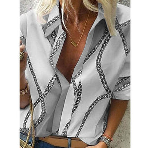 2020 Spring Women Leisure Blouse Tops Women chain Print work office Blouse Shirt Lady Stylish Long Sleeve Blouses femmes 5XL