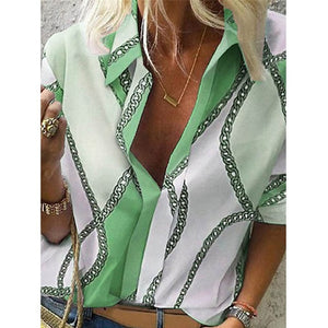 2020 Spring Women Leisure Blouse Tops Women chain Print work office Blouse Shirt Lady Stylish Long Sleeve Blouses femmes 5XL