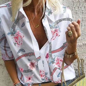 2020 Spring Women Leisure Blouse Tops Women chain Print work office Blouse Shirt Lady Stylish Long Sleeve Blouses femmes 5XL