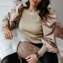 Load image into Gallery viewer, Elegant Autumn Puff Long Sleeve Shirt Blouse Spring Women Rib Knitted Pullover Tops Solid Female Buttons Streetwear Blusas Mujer