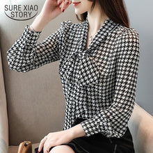 Load image into Gallery viewer, blouses woman blusas mujer de moda2019 ladies tops Office Lady Bow Plaid long sleeve chiffon shirts blusa mujer elegante 6436 50