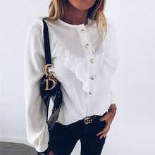 Load image into Gallery viewer, Women 2020 Spring Polka Dot Ruffle Blouse Shirt Elegant Casual O Neck Buttons Pullover Blusa Lady Autumn Long Sleeve Tops blusa