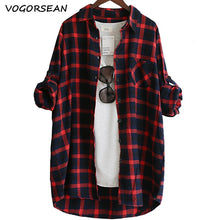 Load image into Gallery viewer, VogorSean Cotton Women Blouse Shirt Plaid 2019 Loose Casual Plaid Long sleeve Large size Tops Womens Blouses red/green