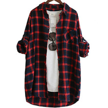 Load image into Gallery viewer, VogorSean Cotton Women Blouse Shirt Plaid 2019 Loose Casual Plaid Long sleeve Large size Tops Womens Blouses red/green