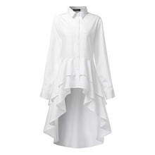 Load image into Gallery viewer, Fashion Women Ruffles Hem Blouse ZANZEA Elegant Lapel Neck Swallowtail Shirts Solid Long Sleeve High Waist Tops Irregular Blusas