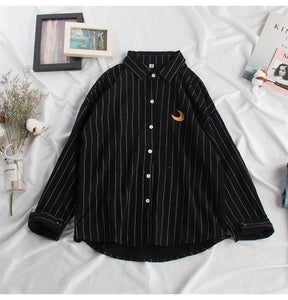 Woherb 2020 Women Kawaii Striped Blouse Moon Embroidery Korean Ladies Tops Blusas Casual Batwing Sleeve Linen Shirt 20824