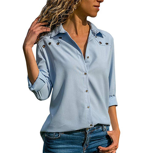 7 color 6 size Fashion Turn Down Collar Long Sleeve Shirt Elegant OL Office Style Tops Solid Shirt Women 2018 Casual Loose