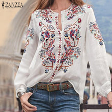 Load image into Gallery viewer, Bohemian Printed Tops Women&#39;s Autumn Blouse ZANZEA 2019 Plus Size Tunic Fashion V Neck Long Sleeve Shirts Female Casual Blusas