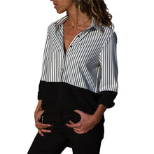 Load image into Gallery viewer, New women Long Sleeve 2019 Shirts Casual Patchwork Striped Blouse Plus Size Top Tee Female Shirts Turn-Down Collar blouse