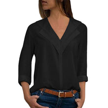 Load image into Gallery viewer, New women Chiffon Blouse 2019 Long Sleeve Shirt Fashion V Neck Slim Solid Top Ladies Office Blouse Plus Size Casual top