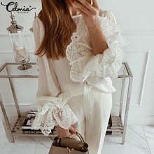 Load image into Gallery viewer, Summer Lace Shirts Women Fashion White Blouses Celmia 2020 Sexy Long Flare Sleeve Ruffles Tops Casual Loose Blusas Mujer S-5XL