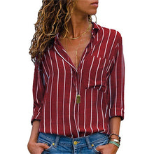 Load image into Gallery viewer, Striped Blouse new Womens Tops And Blouses Spring 2019 Sleeves with Pocket Women Blusas Mujer Office Work OL Shirt Plus Size