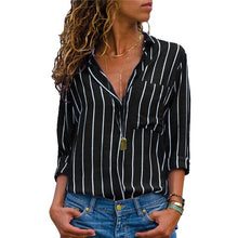 Load image into Gallery viewer, Striped Blouse new Womens Tops And Blouses Spring 2019 Sleeves with Pocket Women Blusas Mujer Office Work OL Shirt Plus Size