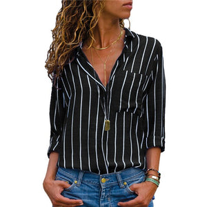 Striped Blouse new Womens Tops And Blouses Spring 2019 Sleeves with Pocket Women Blusas Mujer Office Work OL Shirt Plus Size