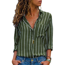 Load image into Gallery viewer, Striped Blouse new Womens Tops And Blouses Spring 2019 Sleeves with Pocket Women Blusas Mujer Office Work OL Shirt Plus Size