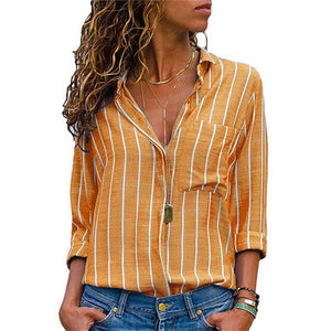 Striped Blouse new Womens Tops And Blouses Spring 2019 Sleeves with Pocket Women Blusas Mujer Office Work OL Shirt Plus Size