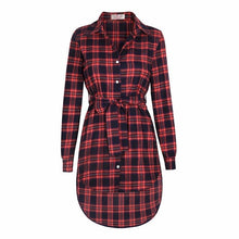 Load image into Gallery viewer, Women Blouses Long Sleeve Plaid Shirts Turn Down Collar Shirt Casual Tunic Feminine Irregular Blouses Plus Size Tops LJ5932M