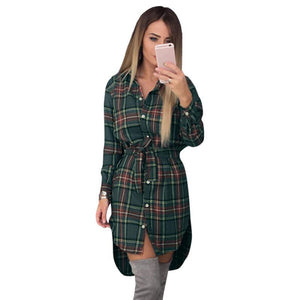 Women Blouses Long Sleeve Plaid Shirts Turn Down Collar Shirt Casual Tunic Feminine Irregular Blouses Plus Size Tops LJ5932M