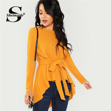 Load image into Gallery viewer, Sheinside Ginger Elegant Blouse Women Self Belted Asymmetrical Hem Top Office Ladies Workwear Womens Shirt Long Sleeve Blouses