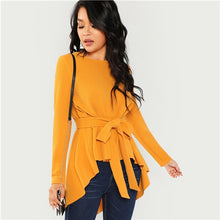 Load image into Gallery viewer, Sheinside Ginger Elegant Blouse Women Self Belted Asymmetrical Hem Top Office Ladies Workwear Womens Shirt Long Sleeve Blouses