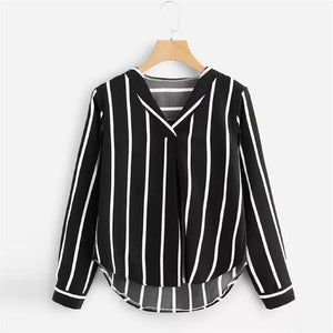 Autumn Long Sleeve V Neck Irregular Stripe Shirt Women Casual Tops And Blouses chemise femme camisas mujer women blouses #10