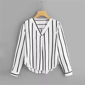 Autumn Long Sleeve V Neck Irregular Stripe Shirt Women Casual Tops And Blouses chemise femme camisas mujer women blouses #10