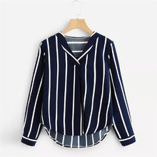 Load image into Gallery viewer, Autumn Long Sleeve V Neck Irregular Stripe Shirt Women Casual Tops And Blouses chemise femme camisas mujer women blouses #10