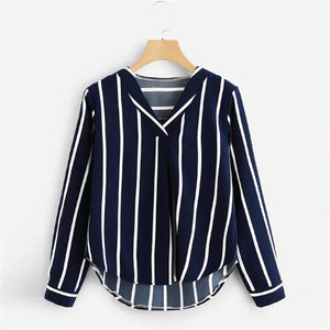 Autumn Long Sleeve V Neck Irregular Stripe Shirt Women Casual Tops And Blouses chemise femme camisas mujer women blouses #10