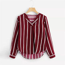 Load image into Gallery viewer, Autumn Long Sleeve V Neck Irregular Stripe Shirt Women Casual Tops And Blouses chemise femme camisas mujer women blouses #10