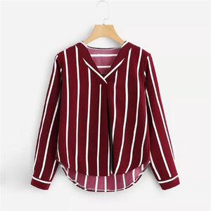 Autumn Long Sleeve V Neck Irregular Stripe Shirt Women Casual Tops And Blouses chemise femme camisas mujer women blouses #10