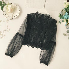 Load image into Gallery viewer, New Arrival Ladies Mesh Lace Hook Flower Lantern Sleeve Loose Retro Short Pullover Blouse Shirts Women Fashion Cute Voile Suits