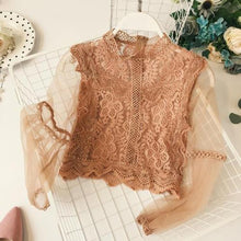 Load image into Gallery viewer, New Arrival Ladies Mesh Lace Hook Flower Lantern Sleeve Loose Retro Short Pullover Blouse Shirts Women Fashion Cute Voile Suits