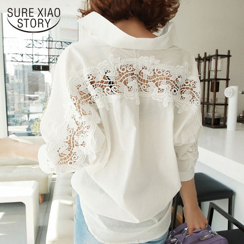 fashion women tops Summer 2018 backless sexy Hollow Out Lace Blouse Shirt Ladies casual Loose White office blouse women 1310 40