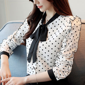 fashion womens tops and blouses 2019 red chiffon blouse shirt long sleeve women shirts bow collar office blouse women 1318 40