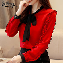 Load image into Gallery viewer, fashion womens tops and blouses 2019 red chiffon blouse shirt long sleeve women shirts bow collar office blouse women 1318 40