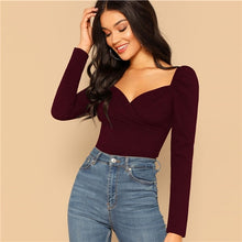 Load image into Gallery viewer, SHEIN Sexy Zip Back Puff Sleeve Slim Fitted Wrap Sweetheart Neck Blouse Women Solid Top Spring Club High Street Blouses